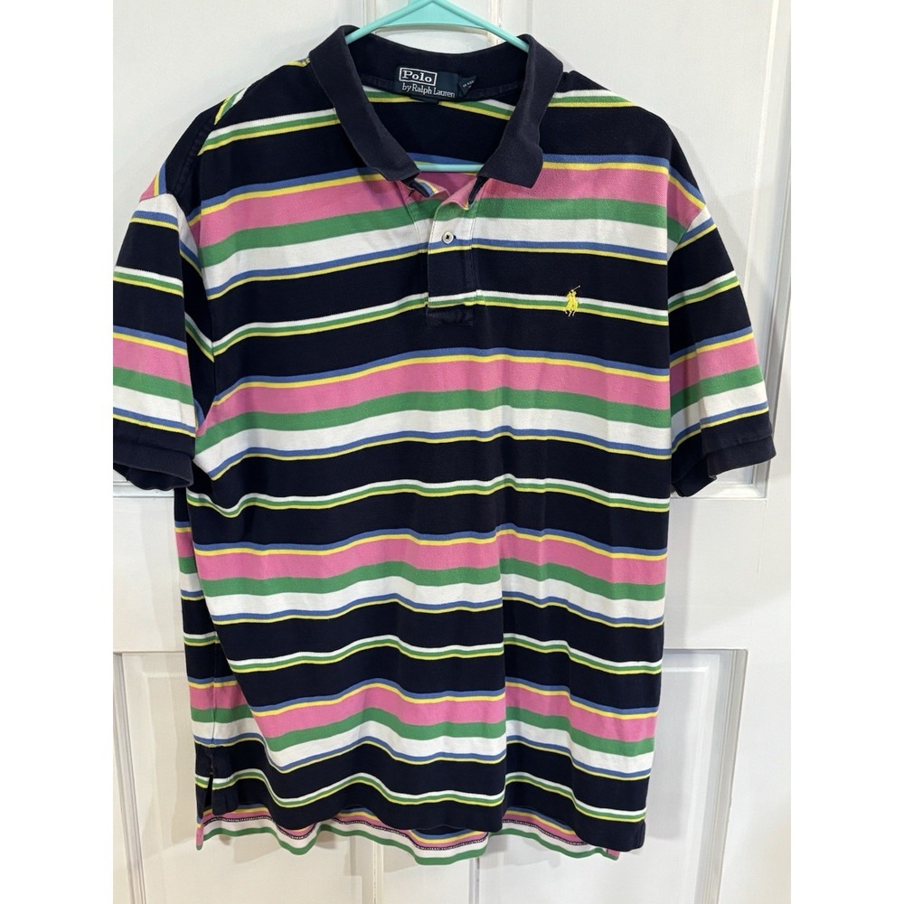 Polo Ralph Lauren Rainbow Horizontal Stripe VTG 90s Men's XL Polo Shirt